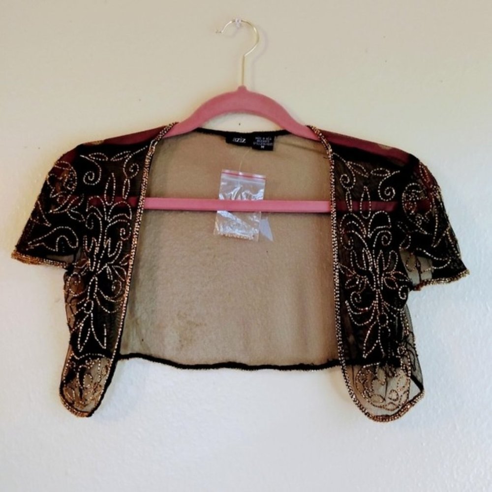 Aziz Evening Wear Beaded Bolero Black Medium